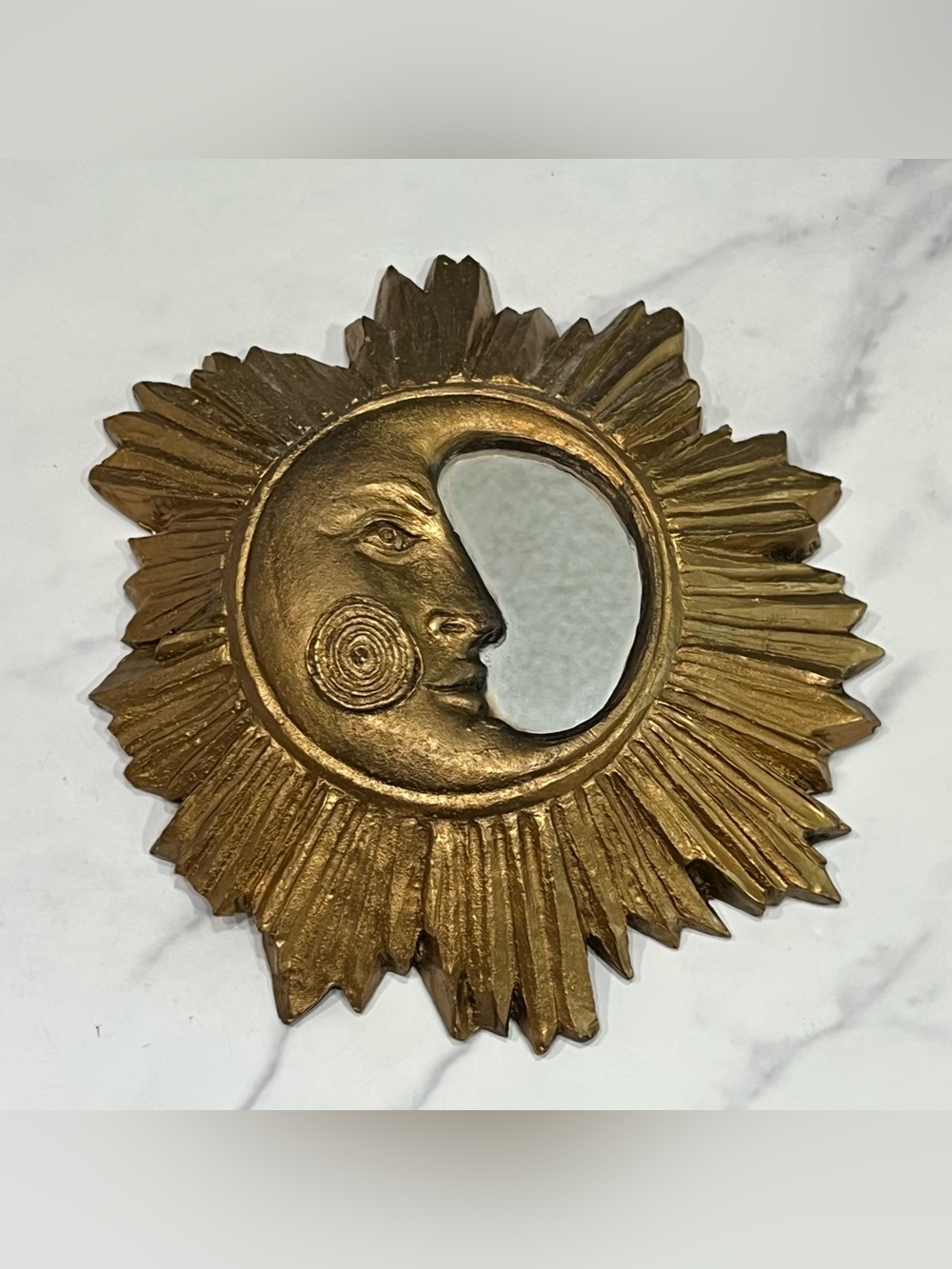 Vintage 90s Celestial Sun & Moon Wall Hanging Mirror Boho Whimsigoth 9”